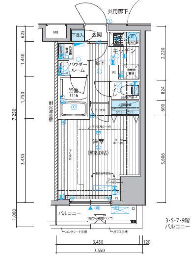 メインステージ新御徒町(1K/2階)の間取り写真