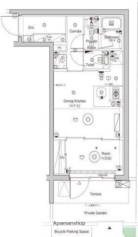 シーフォルム門前仲町(1DK/1階)の間取り写真