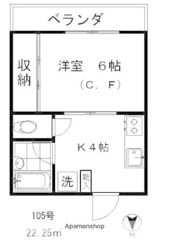 みなともハイツ旗の台(1K/1階)の間取り写真
