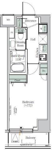 ONE ROOF RESIDENCE KIBA ウエスト(1K/6階)の間取り写真