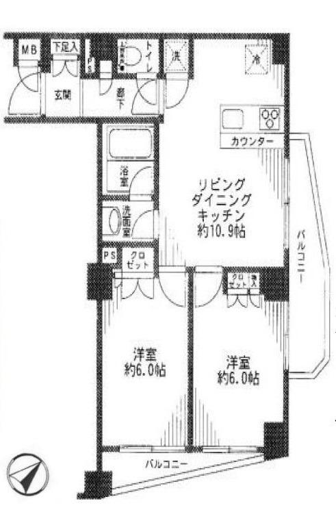 モアグランデ浜松町(2LDK/3階)の間取り写真