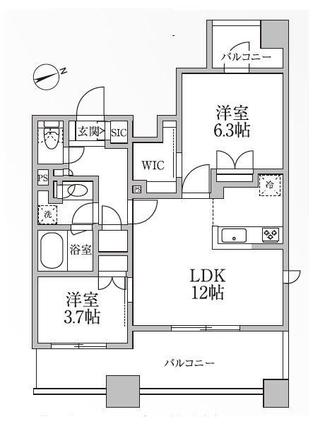 レジディア新御徒町2(2LDK/9階)の間取り写真