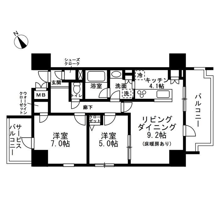レジディア町屋(2LDK/6階)の間取り写真