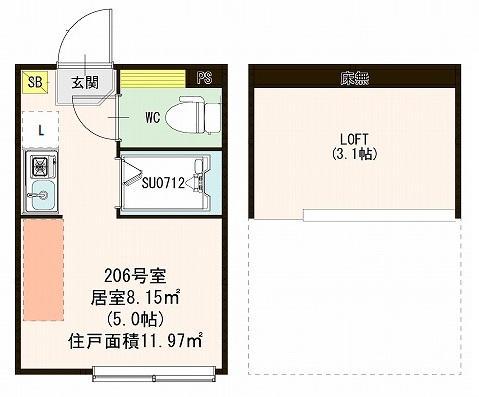 ハーモニーテラス向島Ⅱ(ワンルーム/2階)の間取り写真