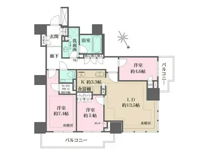 ザ・パークハウス三田ガーデン タワー棟(3LDK/2階)の間取り写真