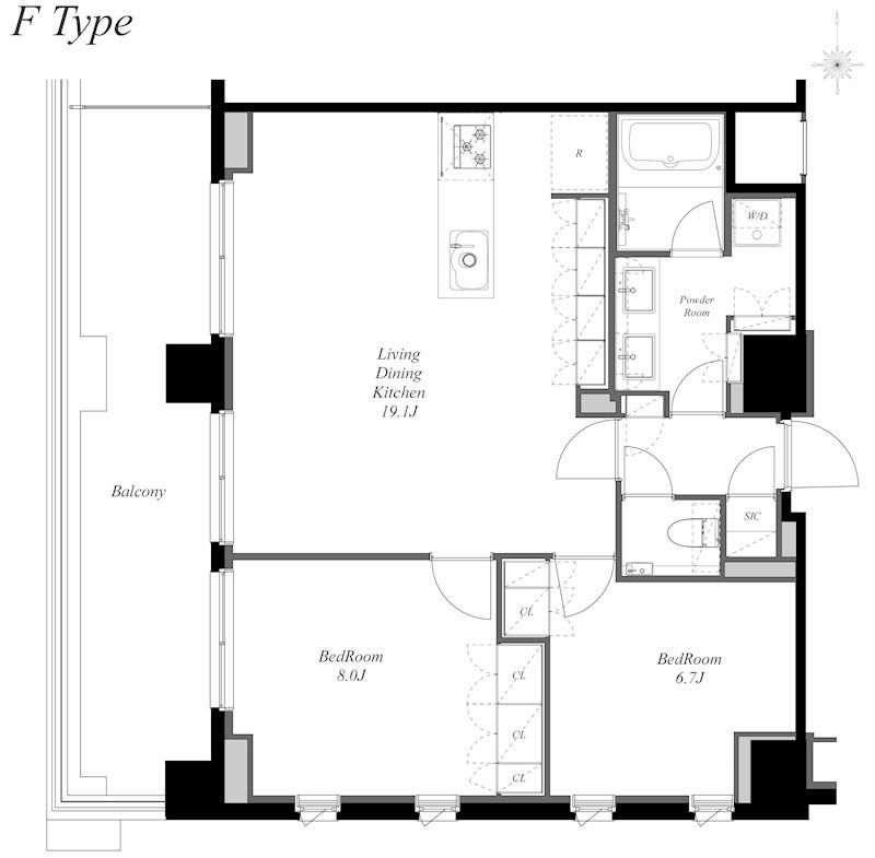 MINAMIAZABU ノース(2LDK/13階)の間取り写真