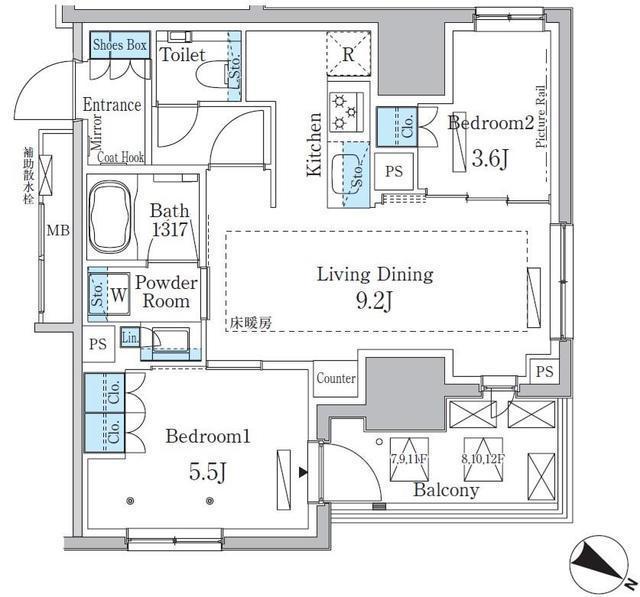 ラテスト白金台(2LDK/9階)の間取り写真