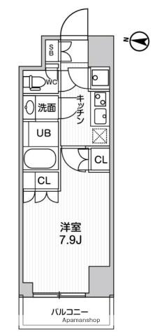 ガリシア森下Ⅴ(1K/3階)の間取り写真