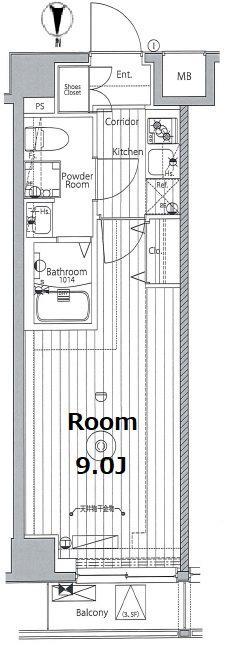メイクス東向島Ⅱ(1K/2階)の間取り写真
