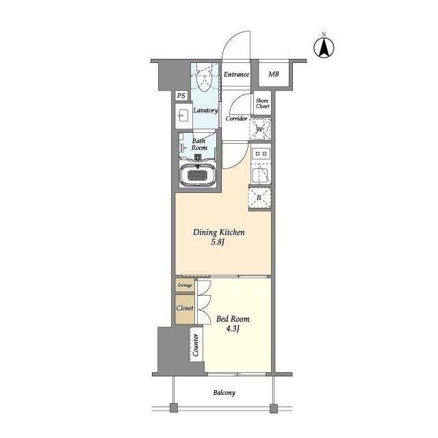 アジュールテラス東陽町(1DK/1階)の間取り写真