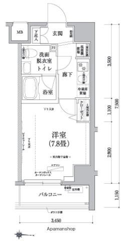 アイル イムーブル亀戸(1K/4階)の間取り写真