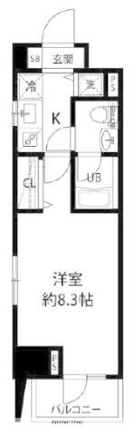 ルクレ日本橋馬喰町(1K/8階)の間取り写真