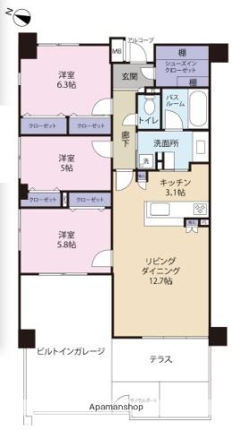 クリオさいたま新都心ウエスト(3LDK/1階)の間取り写真
