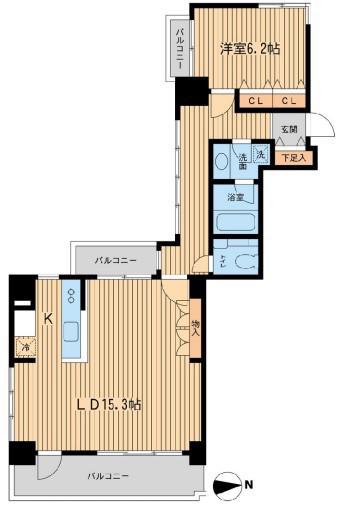 芝公園アパートメント(1LDK/7階)の間取り写真