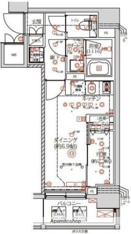 クオリタス日本橋浜町(1DK/4階)の間取り写真