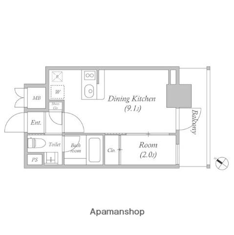 クオリタス日本橋浜町(1DK/9階)の間取り写真
