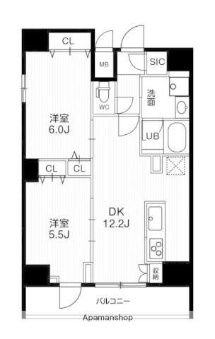 ジェノヴィア両国5スカイガーデン(2LDK/9階)の間取り写真