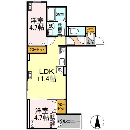 グラナーデ東尾久Ⅱ(2LDK/3階)の間取り写真