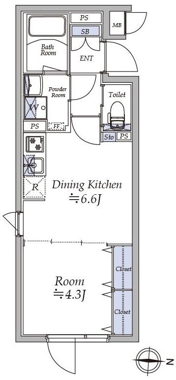 アトリオフラッツ菊川ノース(1DK/1階)の間取り写真