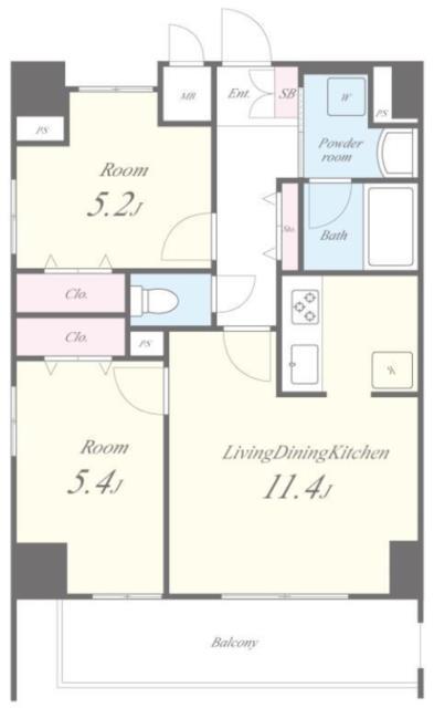 リーフガーデン 東日暮里(2LDK/5階)の間取り写真