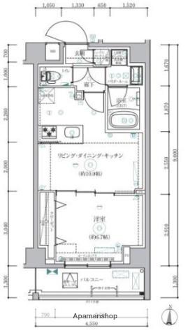 RELUXIA森下2(1LDK/4階)の間取り写真