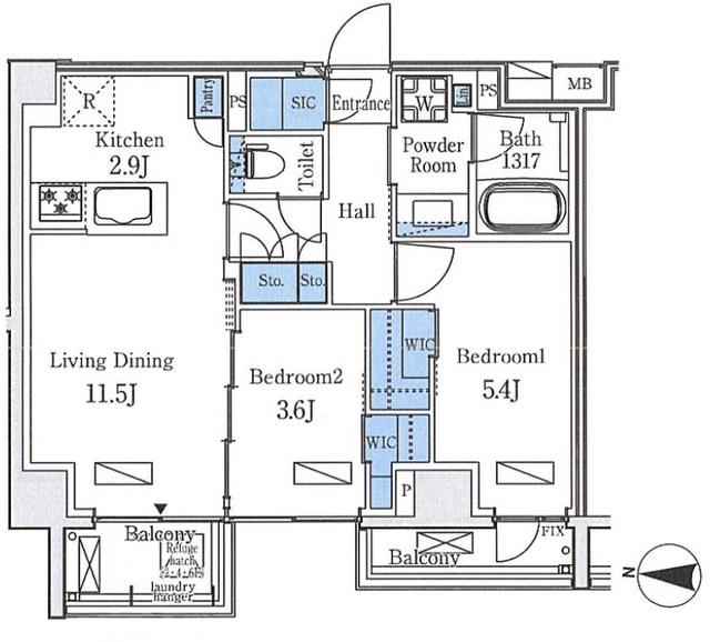 アクアレジデンス錦糸町(2LDK/4階)の間取り写真