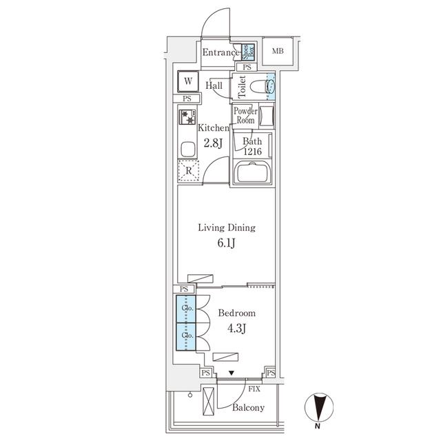 フロンティアレジデンス錦糸公園(1LDK/2階)の間取り写真