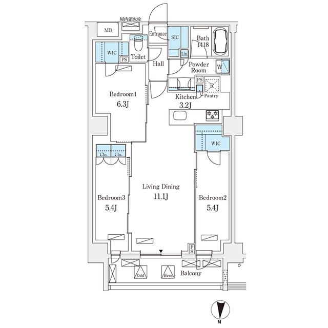 フロンティアレジデンス錦糸公園(3LDK/4階)の間取り写真