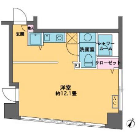 カスタリア水天宮2(1K/10階)の間取り写真