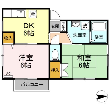 ロイヤルステージⅡ(2DK/1階)の間取り写真