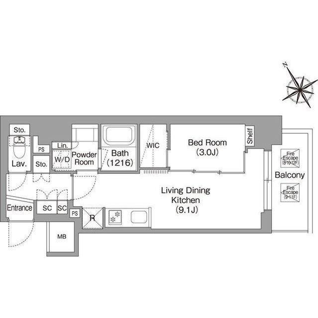 バウスフラッツ蔵前(1LDK/13階)の間取り写真