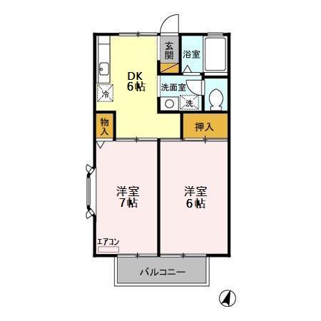 セディアメージュ浦安(2DK/2階)の間取り写真