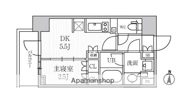 シーズンフラッツ菊川(1DK/7階)の間取り写真