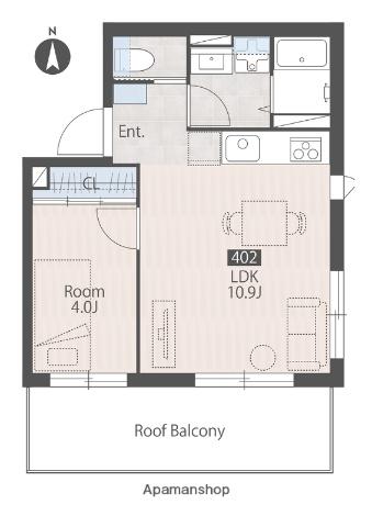 リバーサイド木場(1LDK/4階)の間取り写真