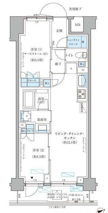 パークアクシス文京本郷(2LDK/6階)の間取り写真