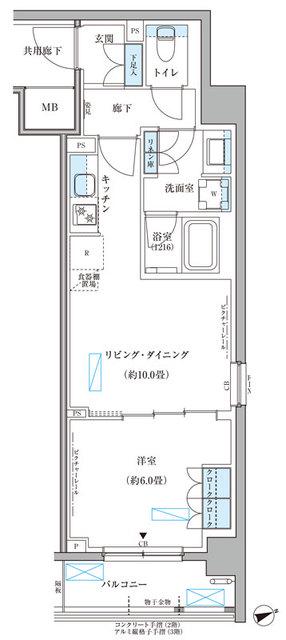 パークアクシス文京本郷(1LDK/2階)の間取り写真