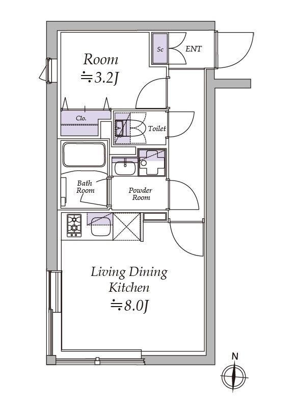 アトリオフラッツ清澄白河(1LDK/1階)の間取り写真