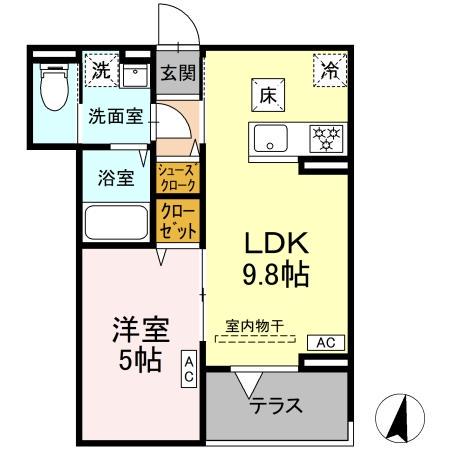 セレスティア大島(1LDK/1階)の間取り写真