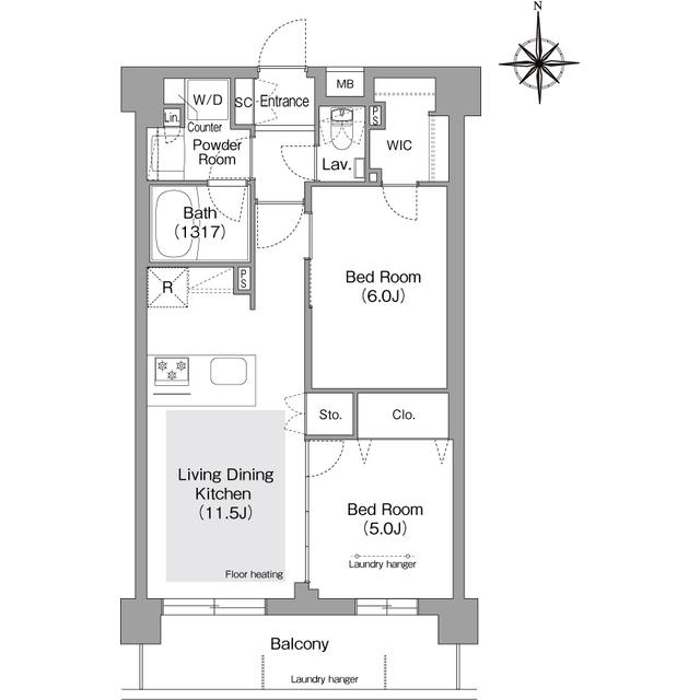 コンフォリア・リヴ文京護国寺(2LDK/1階)の間取り写真