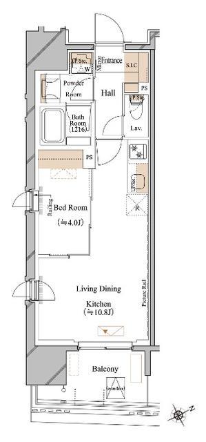 ブランシエスタ浅草蔵前(1LDK/3階)の間取り写真