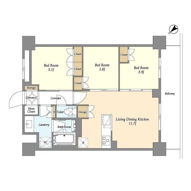 グランカーサ瑞江(3LDK/5階)の間取り写真