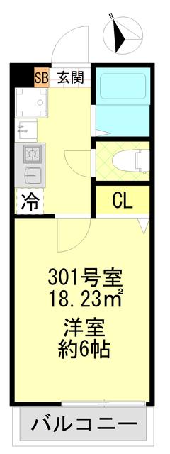 ガーデン一之江(1K/3階)の間取り写真