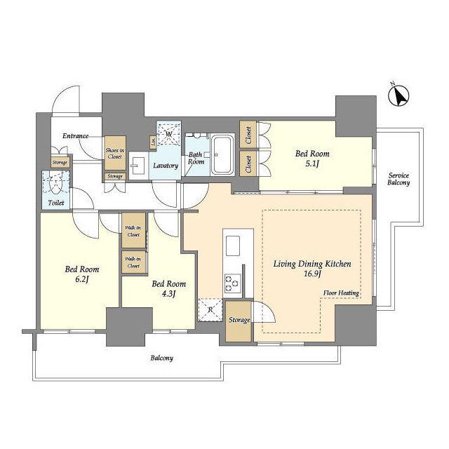 オアーゼ日暮里レジデンス(3LDK/13階)の間取り写真