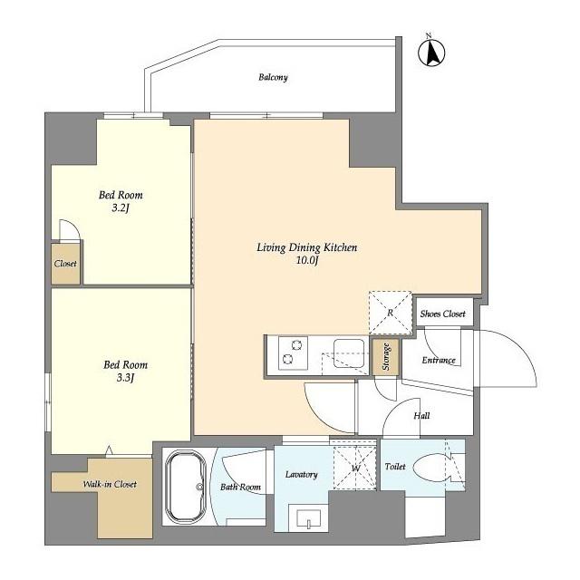 グランカーサ上野松が谷(2LDK/2階)の間取り写真