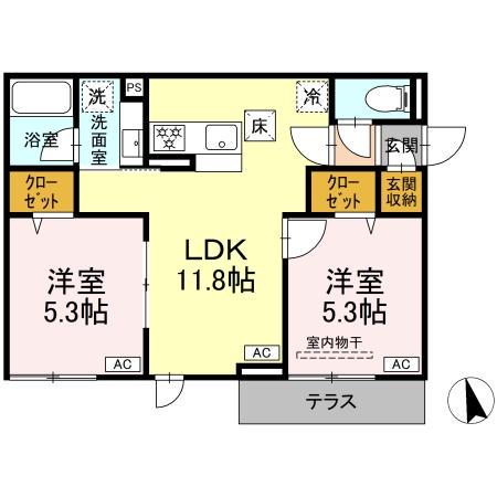 セレスティア東葛西 VI(2LDK/1階)の間取り写真
