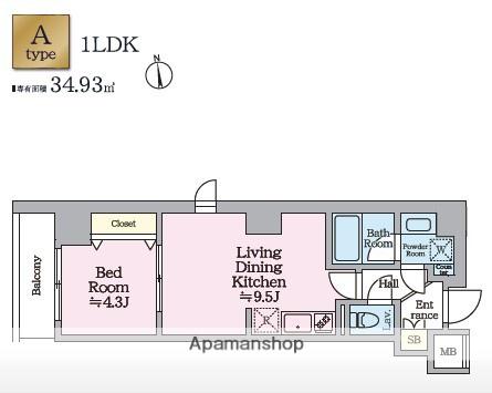 アイルグランデ亀戸(1LDK/5階)の間取り写真