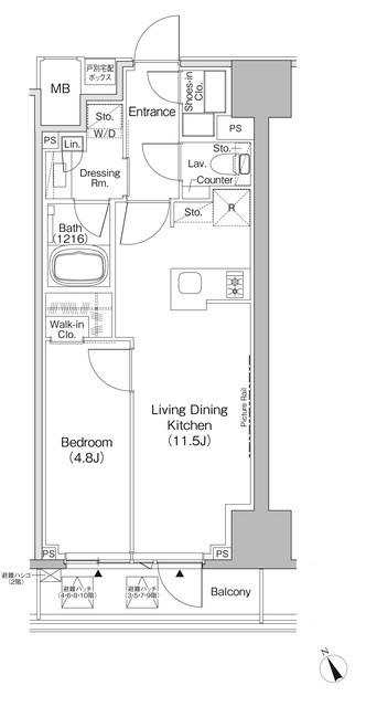 ザ・パークハビオ日本橋茅場町(1LDK/8階)の間取り写真