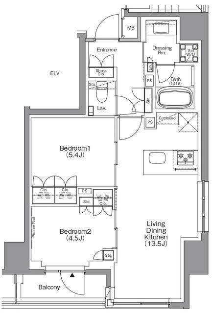 ザ・パークハビオ本所吾妻橋(2LDK/3階)の間取り写真