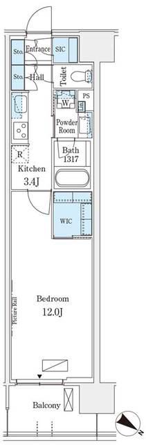 ロイヤルパークス有明(1K/8階)の間取り写真