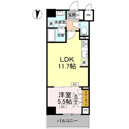 ロイジェント潮見(1LDK/1階)の間取り写真
